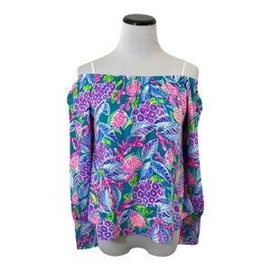 Lilly Pulitzer Lana Top Sz S Turtle Wave Maldives Green